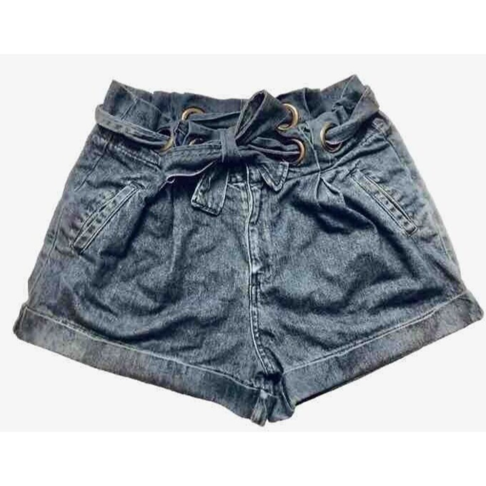 By Together Women’s Tie Front Denim Shorts Blue High Rise Girly Blue Size Large